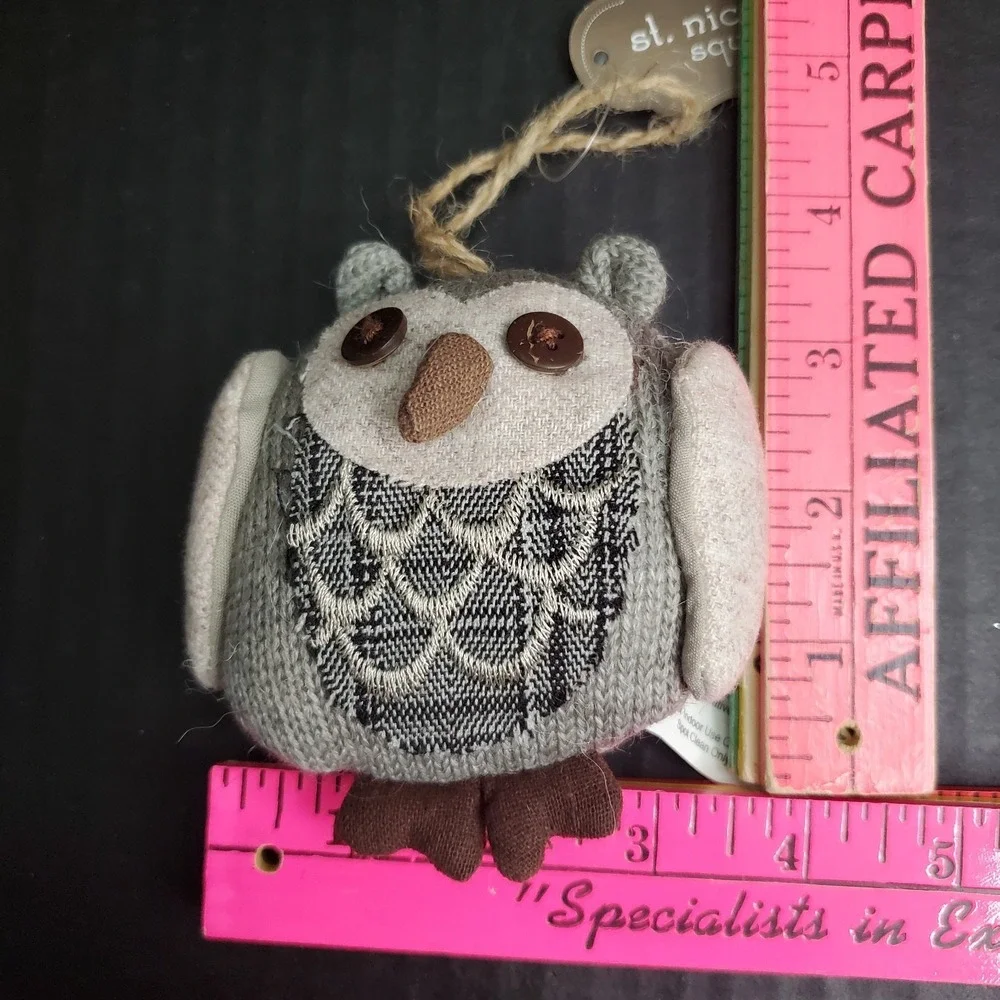 Gray Sweater Knit Owl Plush Ornaments Set Of 5 Stuffed 3.5